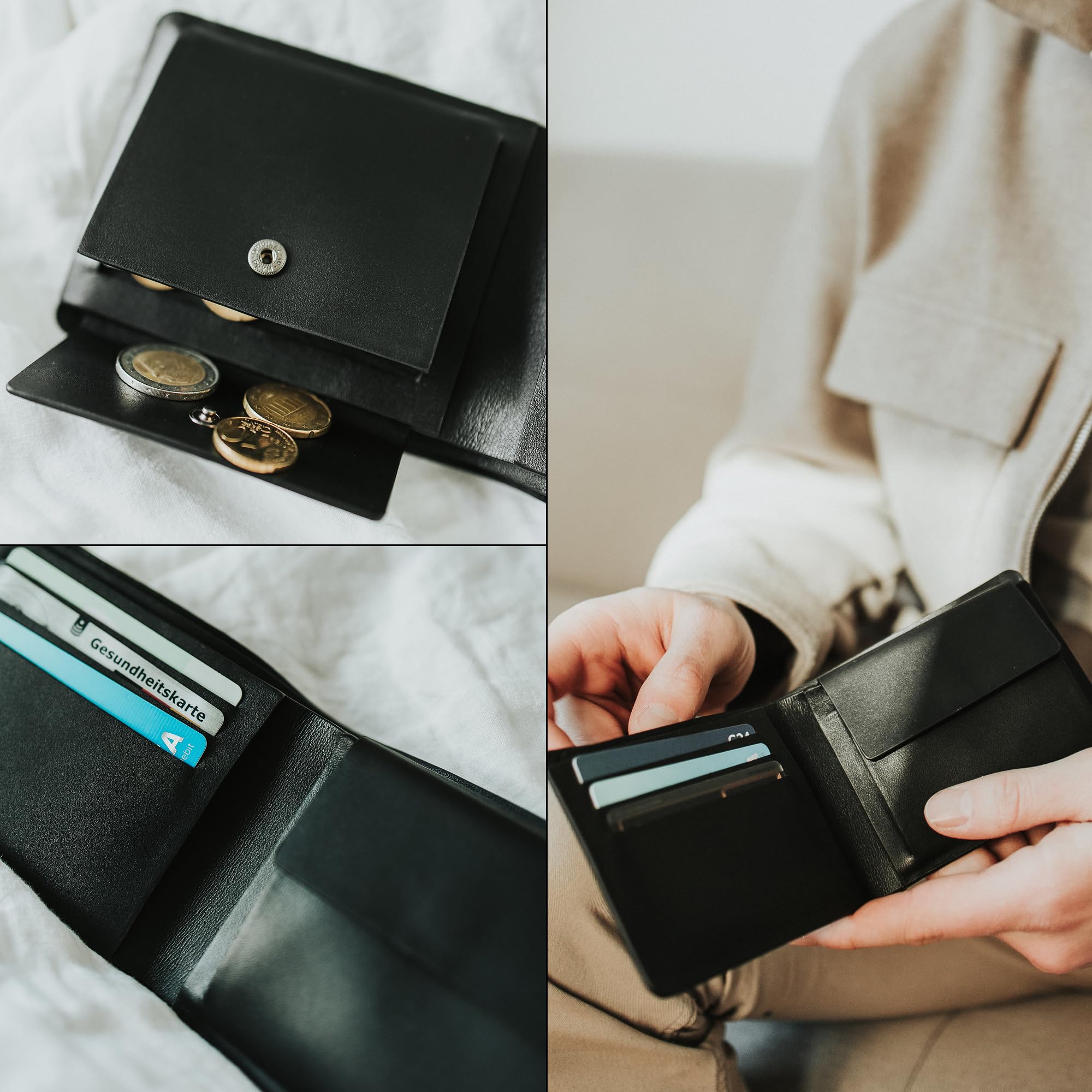 Berliner Bags Cartera Hombre de Piel Parker, Billetera Compacta con Monedero, Protección RFID y Tarjetero - Negro