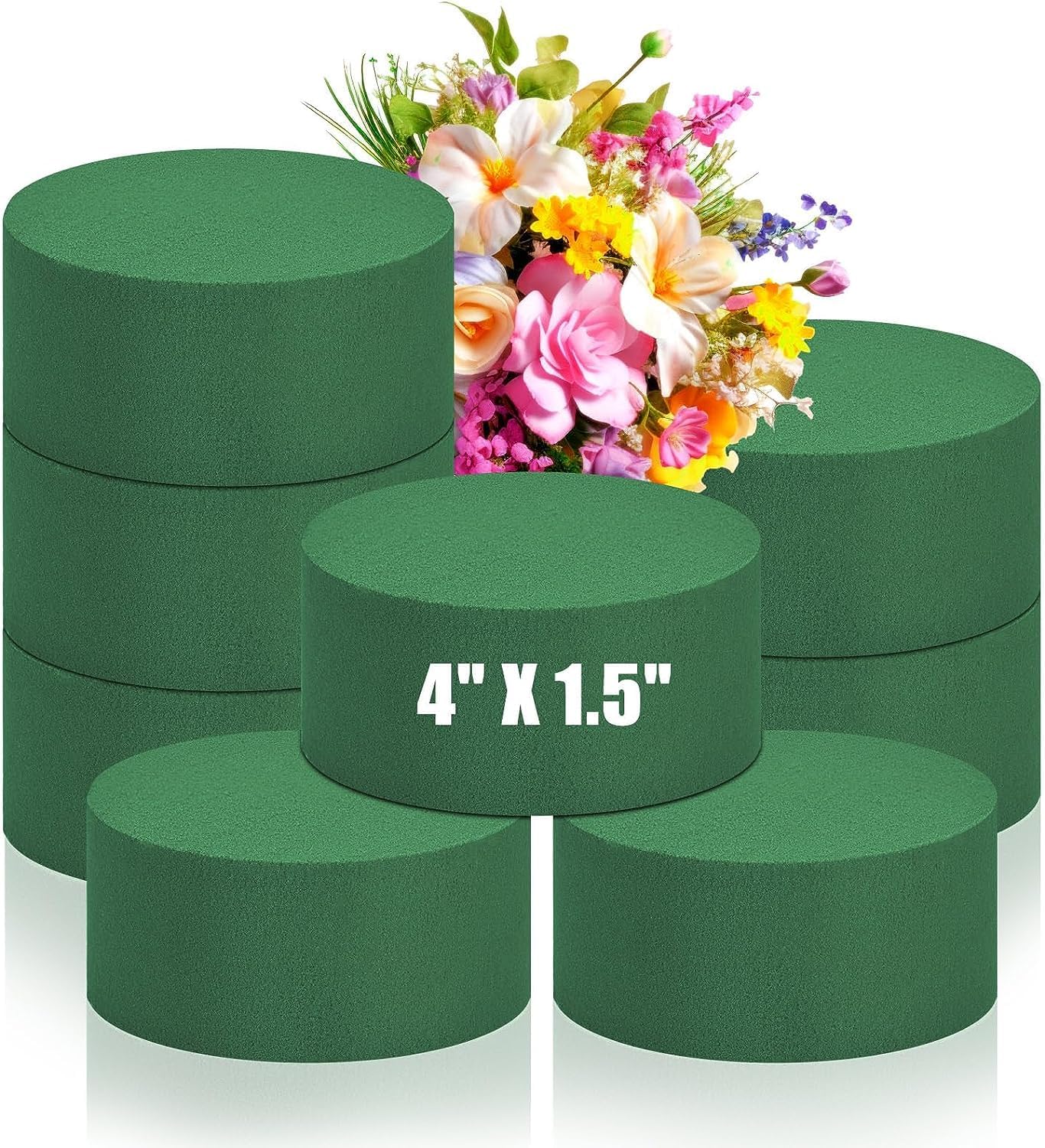 4 Blocchi Schiuma Floreale Rotondi - 8cm, Verde, Per Fiori Freschi E Artificiali - Foto 5
