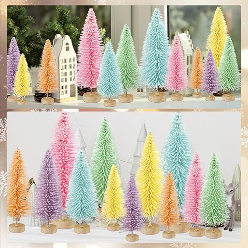 Miniatura 5 de Soulchen 12 piezas mini árboles de Navidad pastel de 4 a 10 pulgadas, color rosa Canyland centros de mesa de pueblo de Navidad, decoración de mesas,