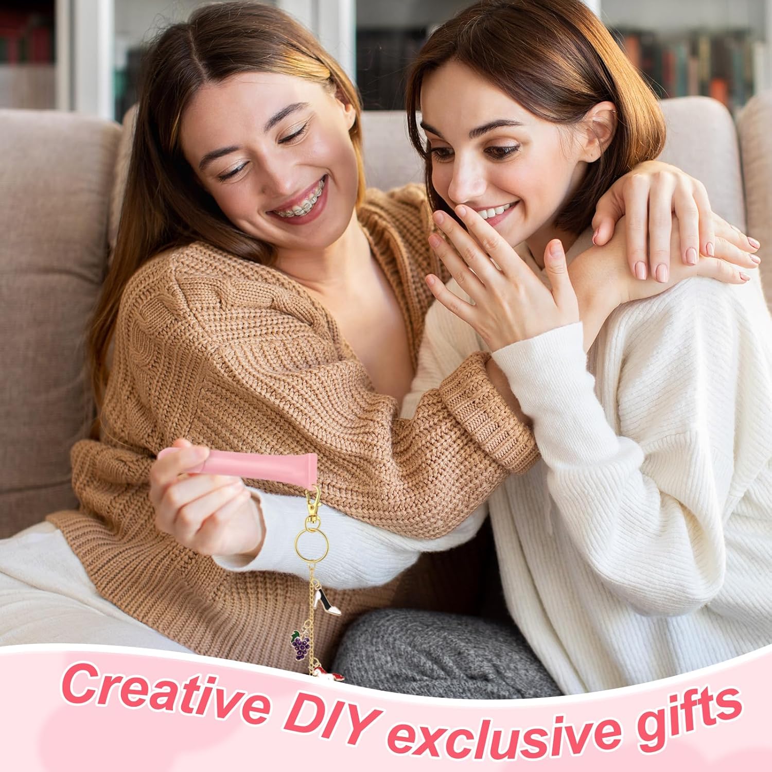 VioraWhite 213 Pcs Lip Gloss Keychain Making Kit 100 Pink Enamel Charms 32.81 ft Gold Chains for DIY Crafts Women(Stylish) - Image 7