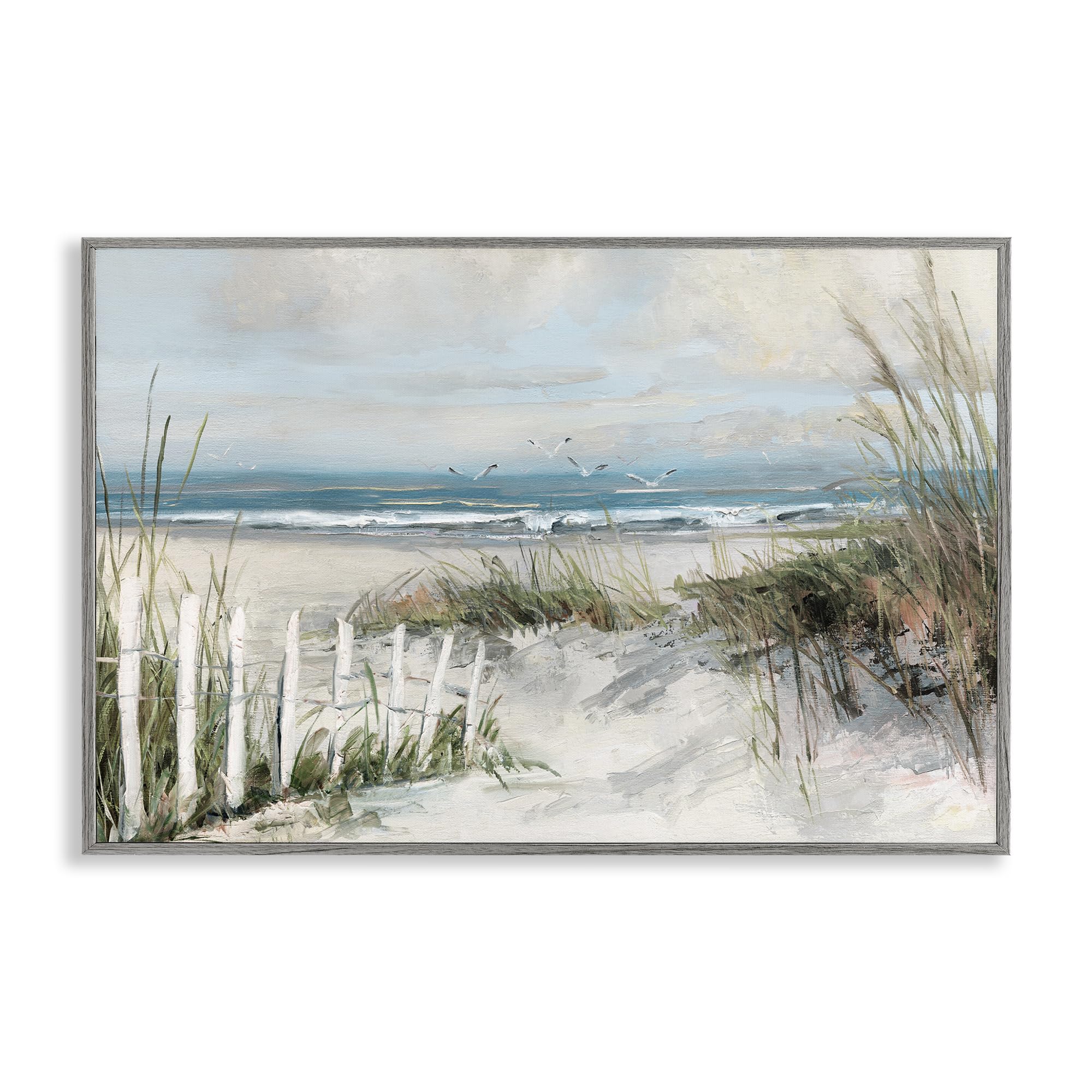 Stupell Industries Farmhouse Gray (Textured) Coastal Dunes Weathered Fence, 20 X 30 Inch Framed Giclée Print