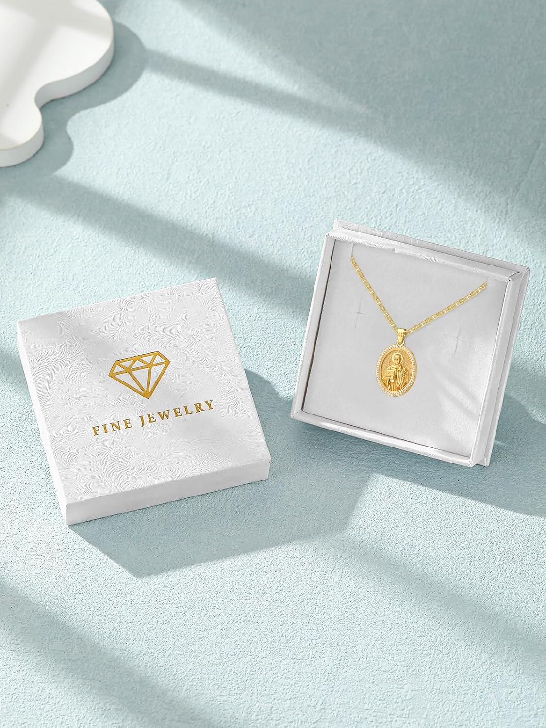 Patron Saint Medals, 14k Gold Plated Sterling Silver Catholic Pendant Necklace, Inlaid Cubic Zirconia, Christian Jewelry Gift For Women with 22"+2" Mariner Chain - Image 7