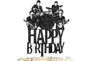 Happy Birthday Cake Topper Music Rock Pop Theme Black Glitter Decor Picks