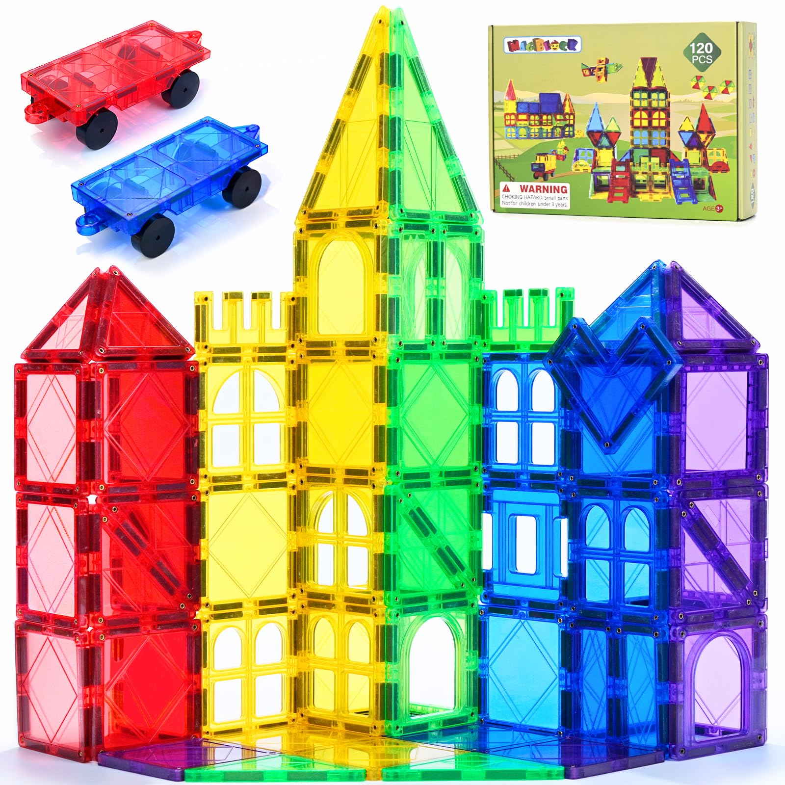 Magblock 120 Stück Magnetische Bausteine, Magnet Spielzeug Magnetspiele Kinderspielzeug Kinder für 3-8 Jungen und Mädchen