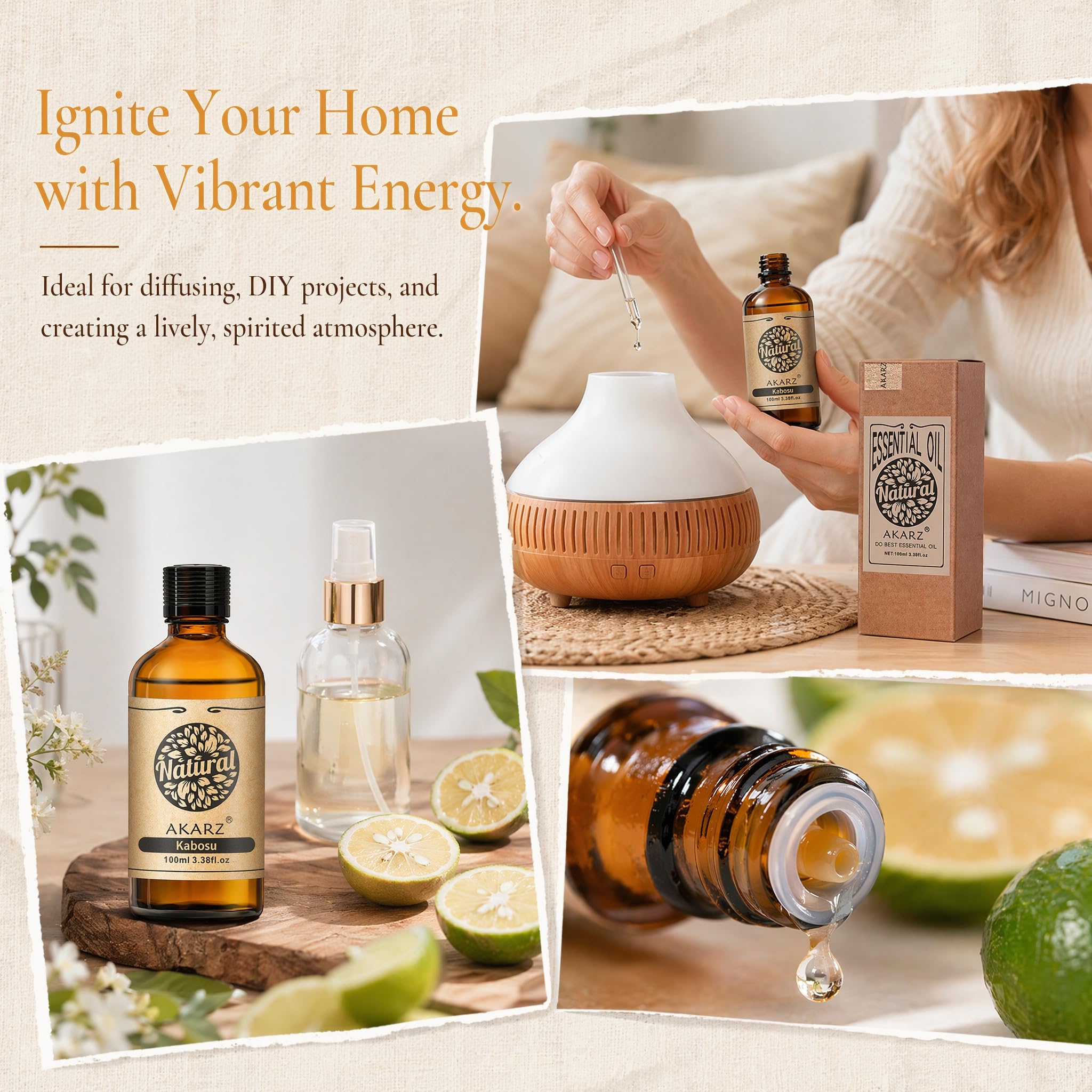 AKARZ 100ml Olejek esencjny z Kabosu - Naturalny olejek aromatyczny do dyfuzorów, lamp aromatycznych i aromatów pomieszczeń