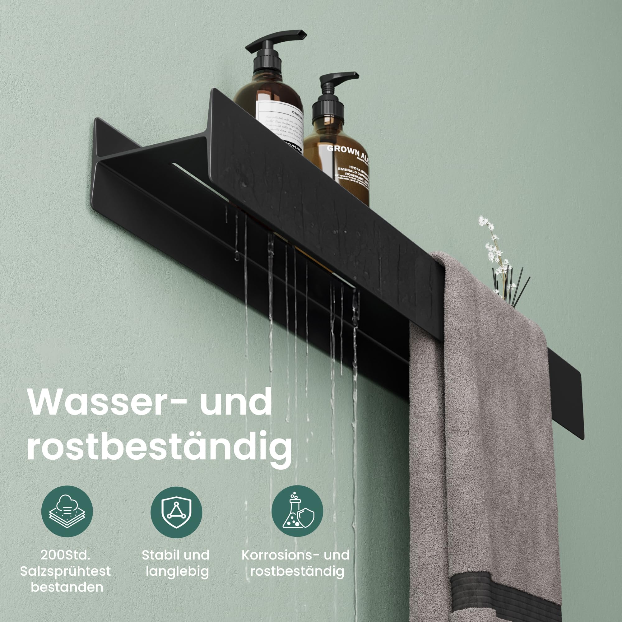 Mai & Mai Duschablage ohne Bohren 80cm Duschregal Matt schwarz | Badregal zum Bohren oder Kleben, Badezimmerablage zur Wandmontage Badezimmer Organizer für Bad, Küche, Reglo-03