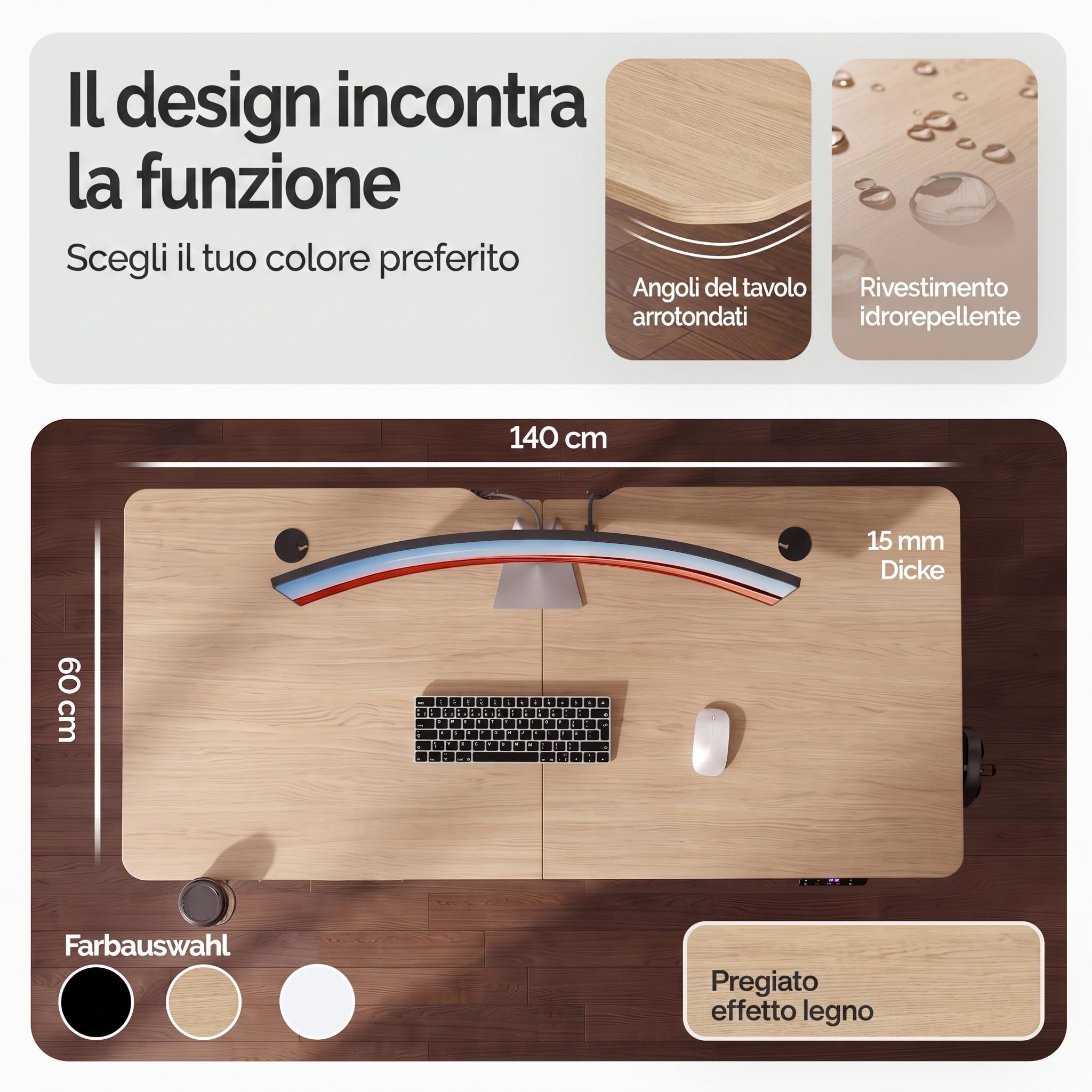 Casaria® Scrivania Regolabile 140x60x73-118cm con Porta Cuffie Portabicchieri Tavolo da Gioco Ufficio Look Moderno