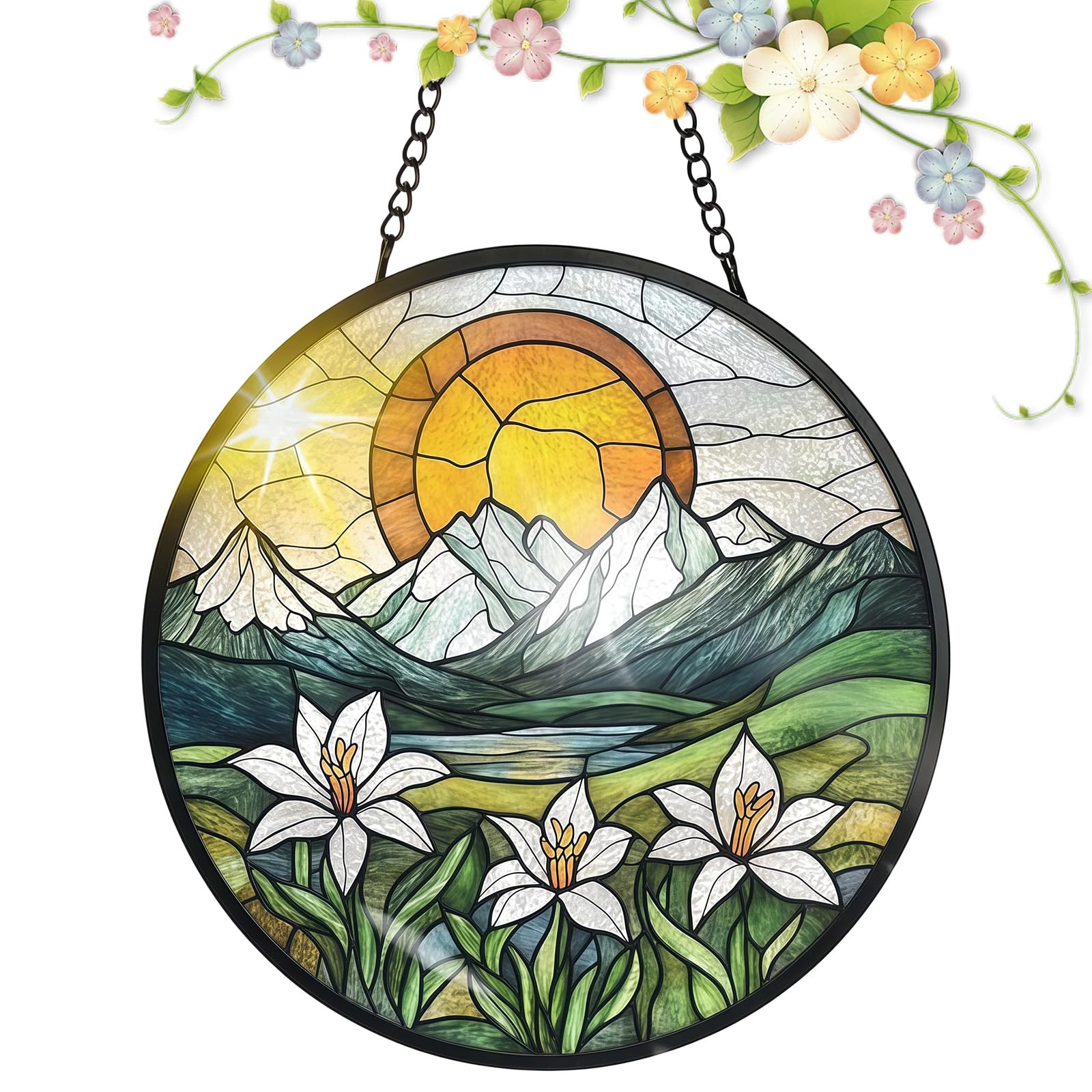 Xqmmgo Women's Sun Forget-Me-Not Catcher Window Hanging, 20X20cm Stained Glass Effect Catcher, High-Transparency Acrylic Window Art Decor With Chain, Garden Ornament, Birthday Gifts For Mum (Sun)