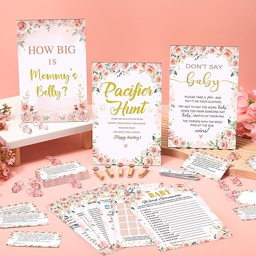 Miniatura 2 de Sherr 476 juegos florales de baby shower, 6 juegos de actividades, tarjeta floral, juego de caza de chupetes, 50 chupetes, qué tan grande es mamá,