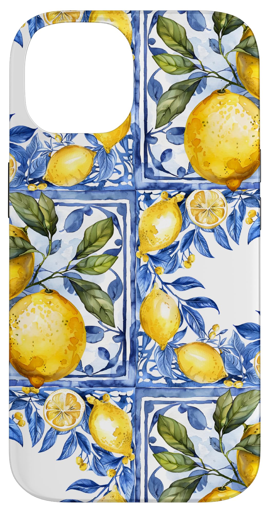Lemon italian blue tiles pattern portugal morocco azulejo Case for iPhone 14, Lemon Blue