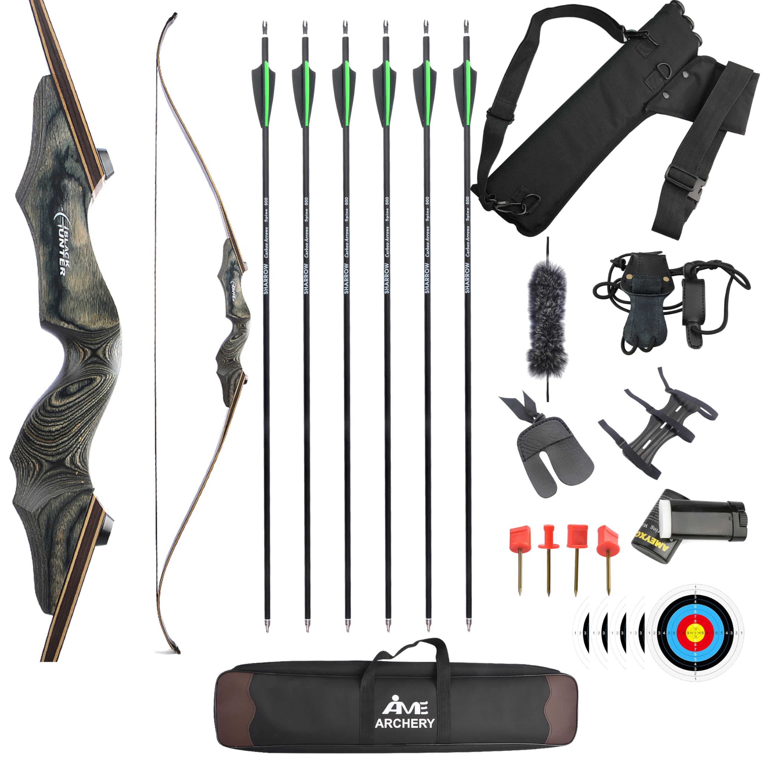FQH 60'' Archery Recurve Bow Set Takedown American Hunting Long Bow 20-60 lbs for Adults and Beginners Hunter Target Arrow Practice Outdoor Hunting Shooting Training (Gray, 45 LBS)