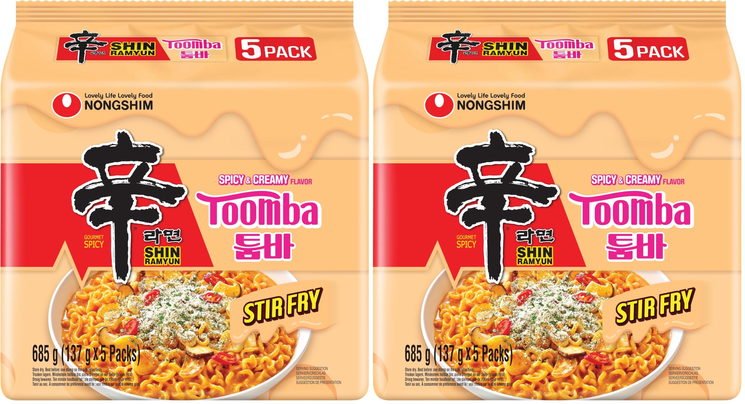 NONGSHIM Instantnudeln, Shin Ramyun Toomba - Family Pack, 5 x 137 g à Beutel (Packung mit 2)