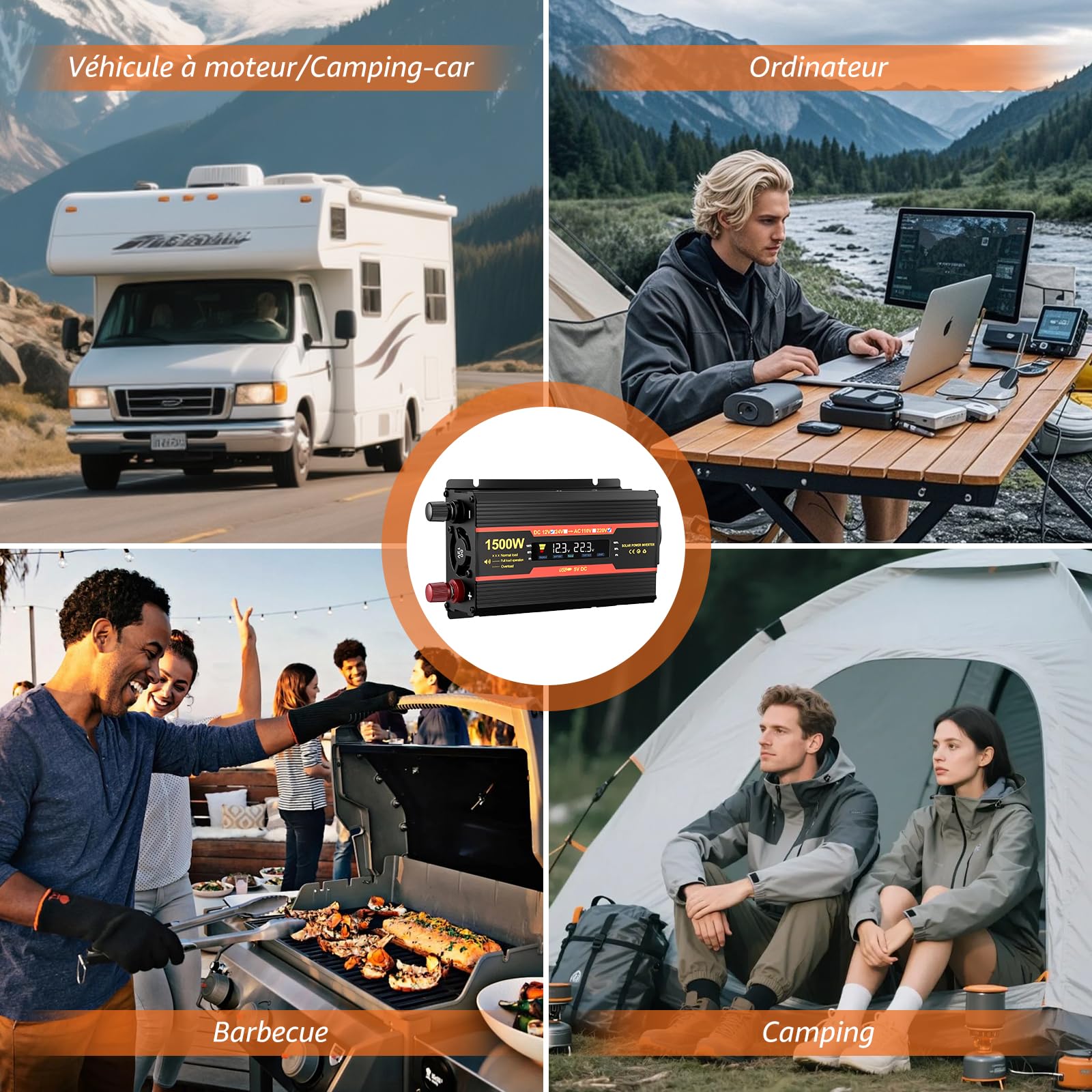 Inverter 1500 W 12 V 220 V Sinus puro Convertitore Auto Camper Camion 2 x USB