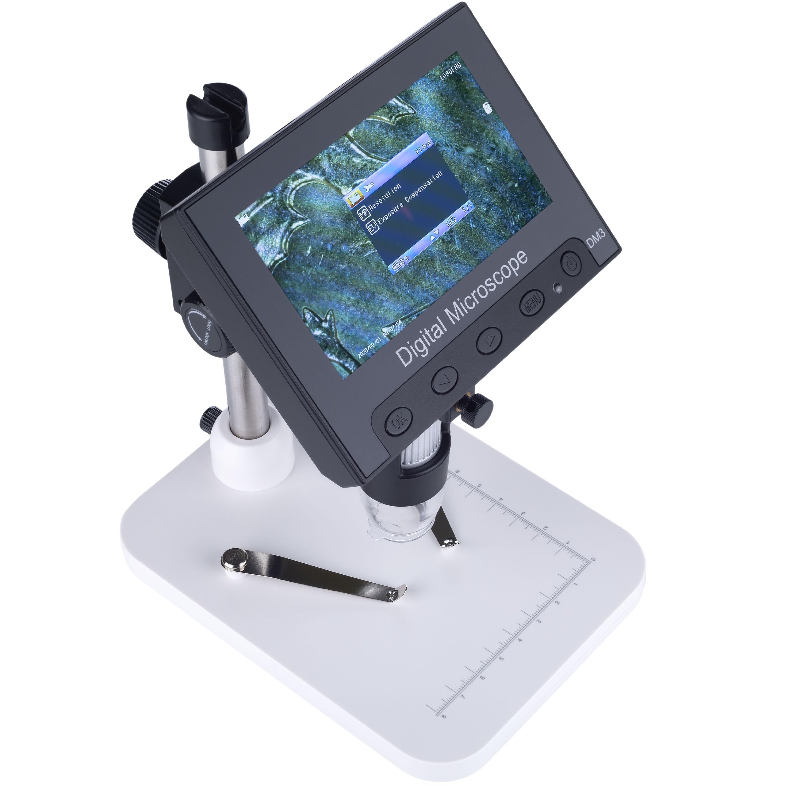 Rosfix Microscopio Digital DM3-Z01B049 - Pantalla LCD 4.3" 50X-1000X 1080P 8 LED USB MicroSD | Para Electrónica, Joyería, Biología | Microscopio Portátil Profesional