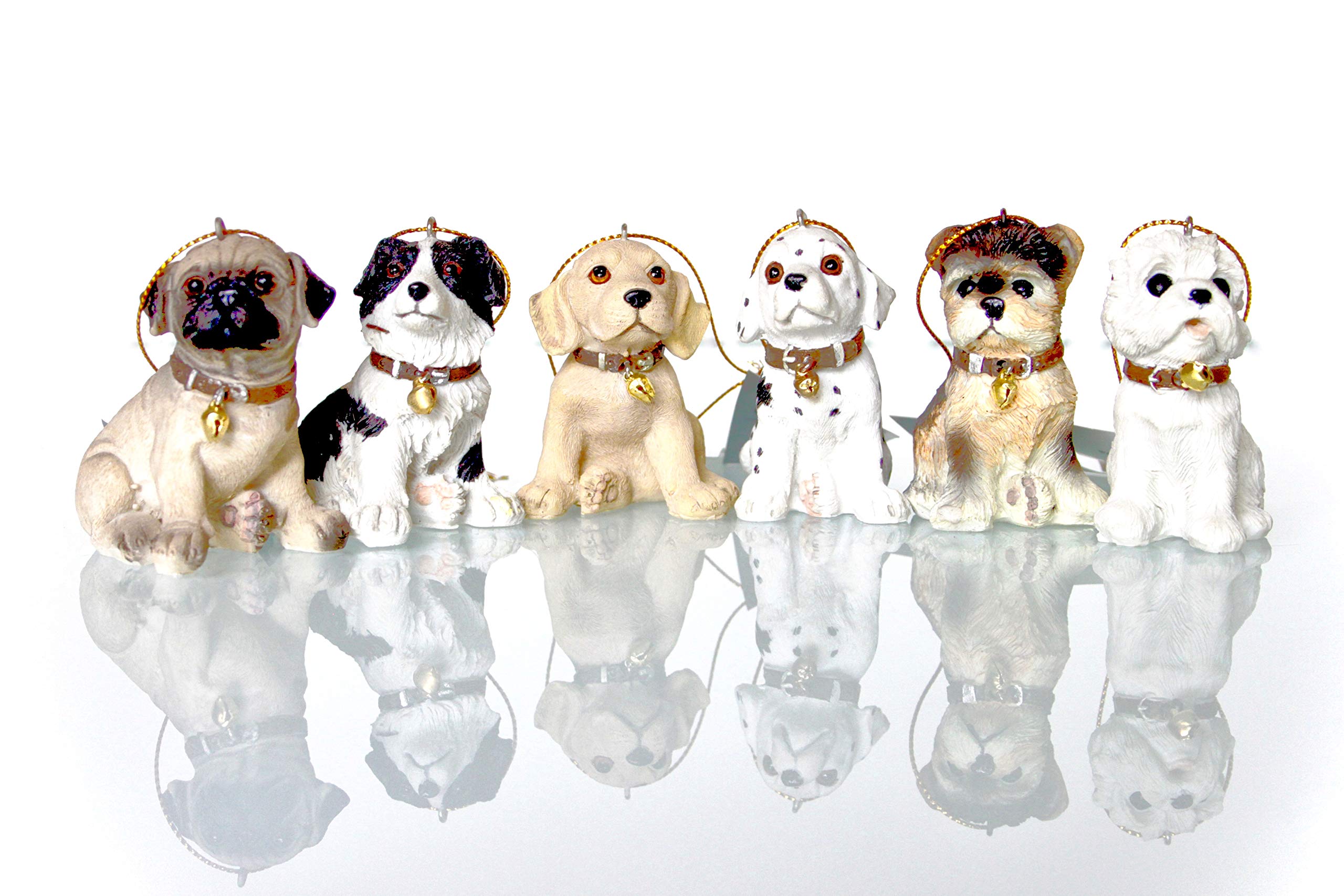 Gisela Graham 6 Resin Christmas Puppies Decorations 6.5cm - Set of 6