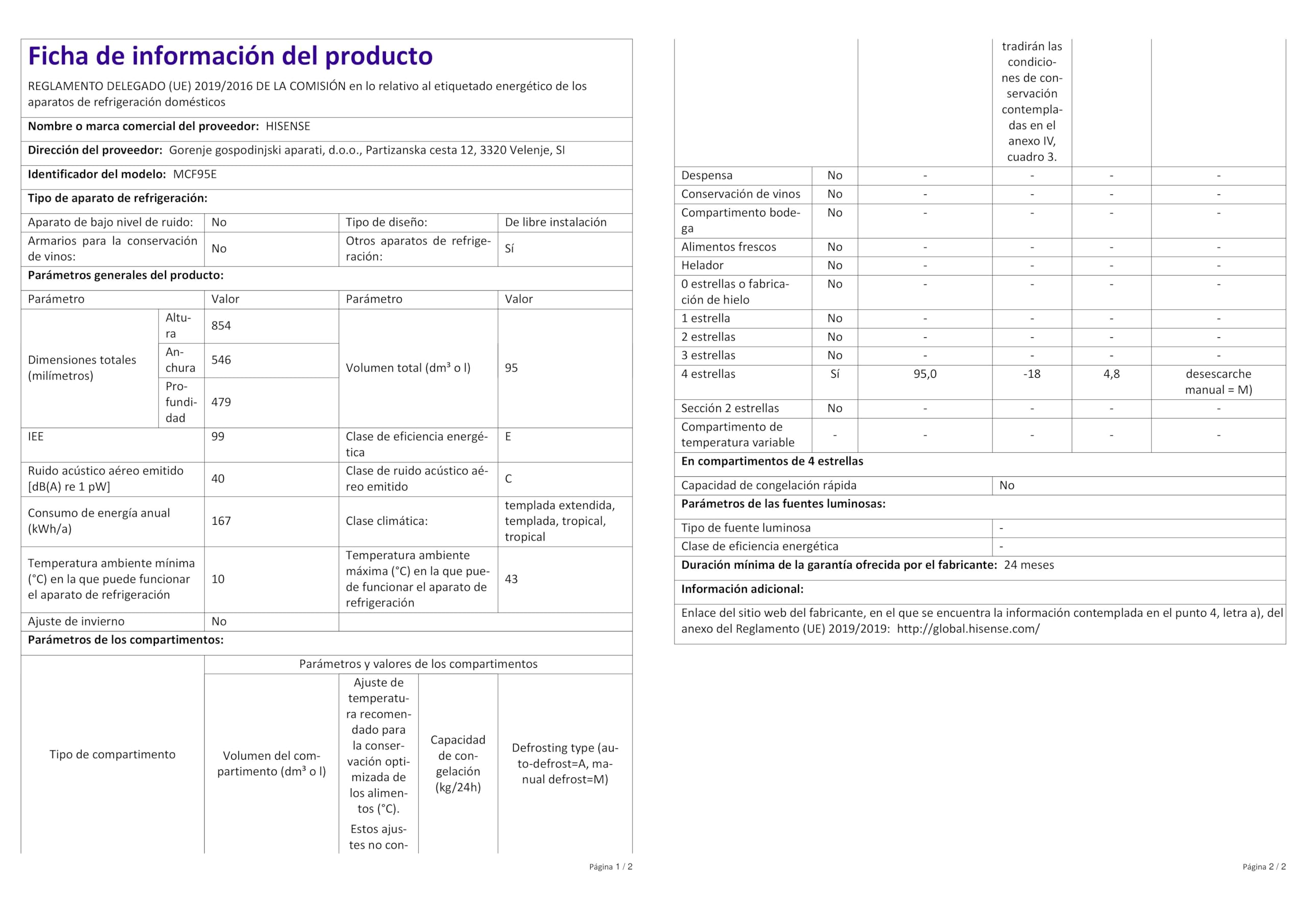 Hisense MCF95E – Congelador Baúl Capacidad 95 L, Silenciador 40 dB, Blanco, 54,6 x 47,9 x 85,4 cm
