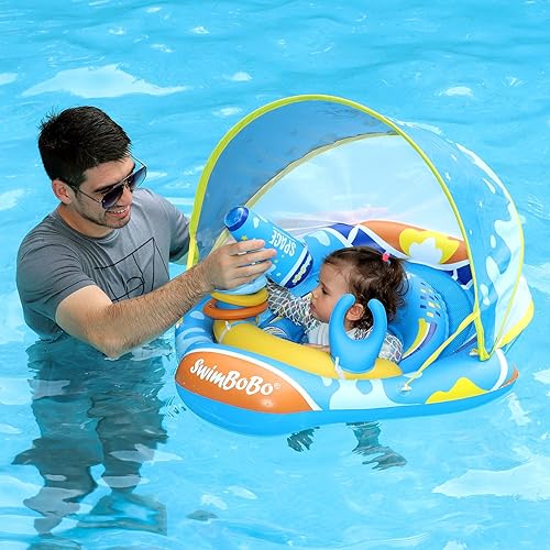 Miniatura 7 de Flotadores infantiles para piscina con toldo solar y asiento de seguridad ajustable para bebés de 6 a 24 meses