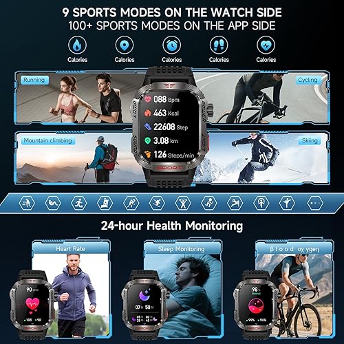 Miniatura 4 de 2025 Military Smart Watches for Men - Compass & Flashlight - 2.01'' HD IP68 Waterproof Smart Watch, Fitness Tracker with Call, Heart Rate, Sleep