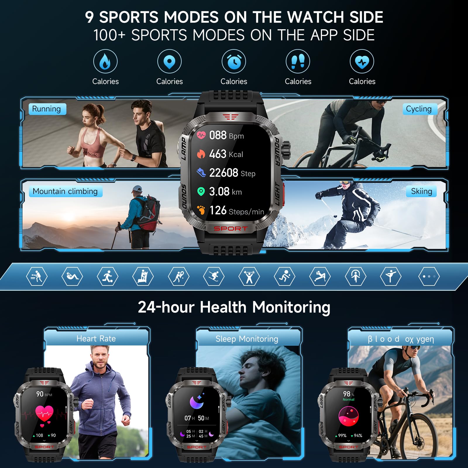 Military Smart Watches for Men - 40 Days Battery Life, Compass & Flashlight - 2.01'' HD IP68 Waterproof Smart Watch, Fitness Tracker with Call, Heart Rate, Sleep Monitor,100+ Sport Modes