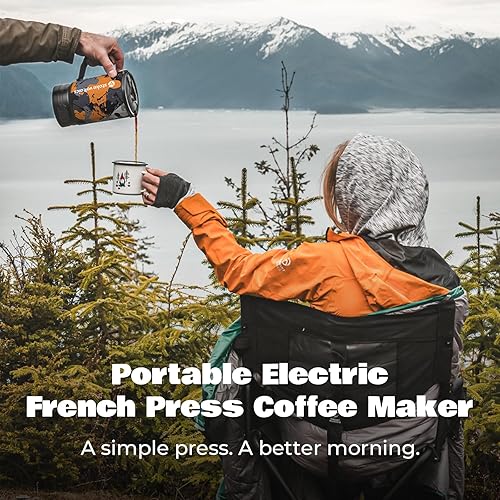 Miniatura 2 de Cafetera eléctrica de prensa francesa, 120 V hervir agua y café de prensa 2 en 1, diseño portátil para campamento, viajes, listo para preparación de