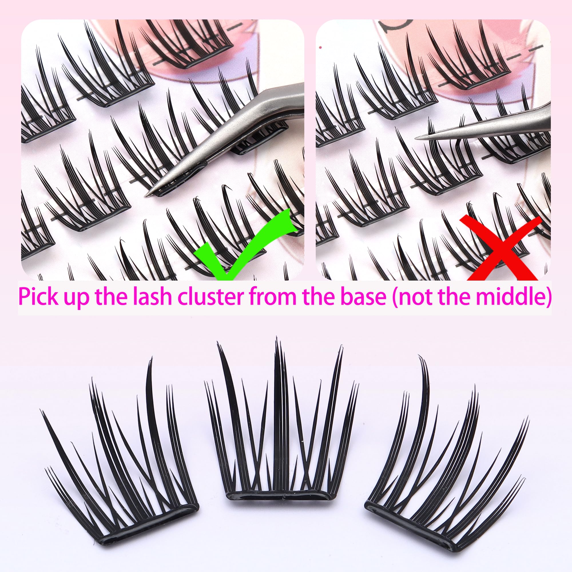 DIY Wimpernverlängerung, 36 selbstklebende Cluster, ultradünne synthetische Wimpern, Schwarz, Wispy Natural Style