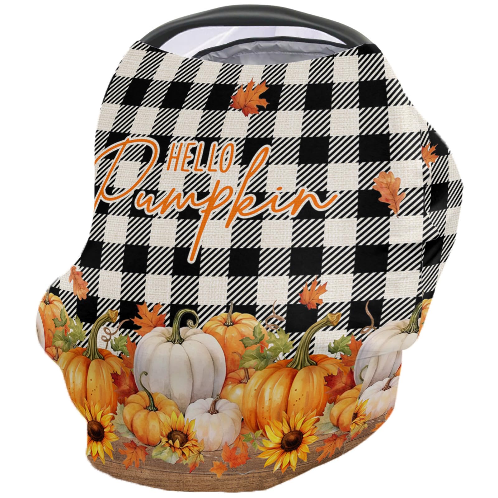 Nursing Cover for Breastfeeding Scarf, Pumpkins Maple Leaf Sunflowers Fall Plaid Thanksgiving Baby Car Covers Super Soft Multi Use for Canopy Shopping Cart Cover Blanket Stroller Cover