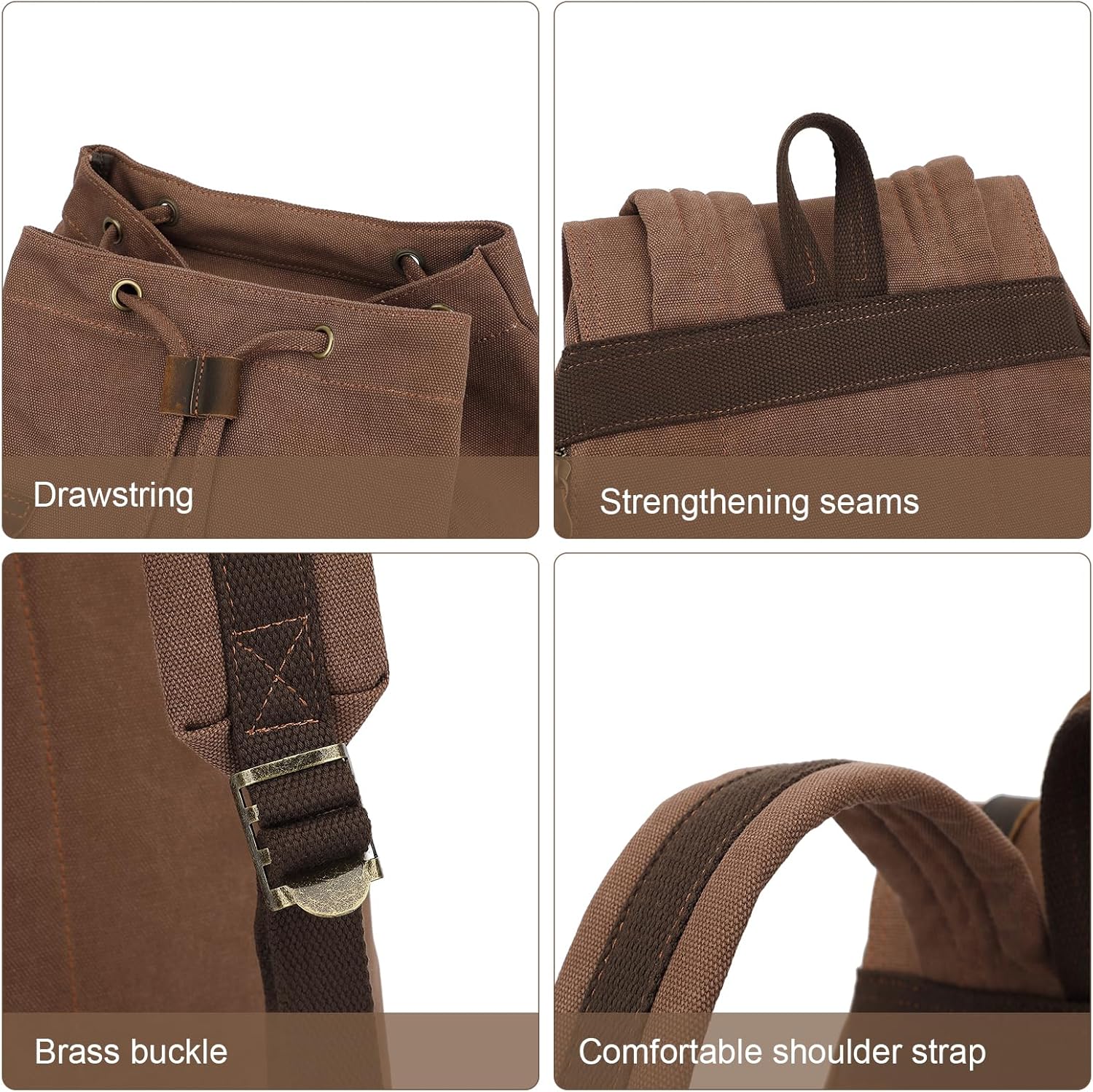 AUGUR Canvas Backpack Unisex 15.6 inch Laptop Backpack Vintage bag leather backpack fot travel/outdoor/hiking Casual Rucksack - Image 8