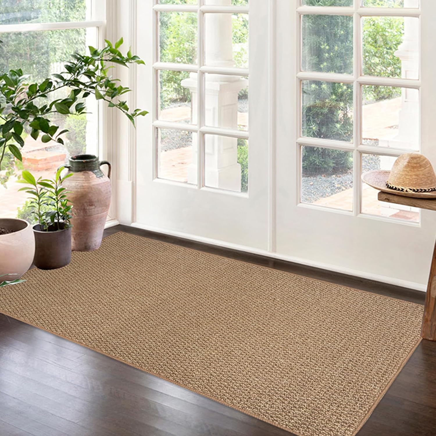 Laundry Mat 2x4Ft Faux Jute Kitchen Mat for Floor, Sink, Farmhouse Minimalist Runner Entrance Throw Area Rug for Laundry Room, Entryway, Hallway, Mudroom Decor, Indoor/Outdoor, Coffee