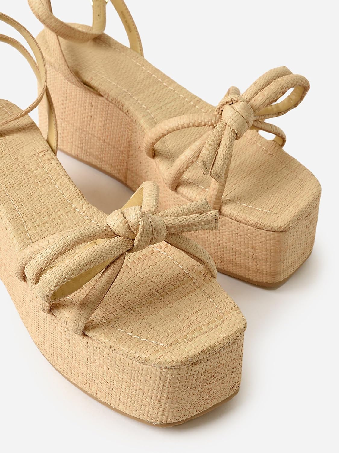 Raffia Platform Sandals for Women Espadrille Wedges Comfortable Summer Beach Slingback Sandals Bow Ankle Strappy Woven Straw Sandals - Image 6