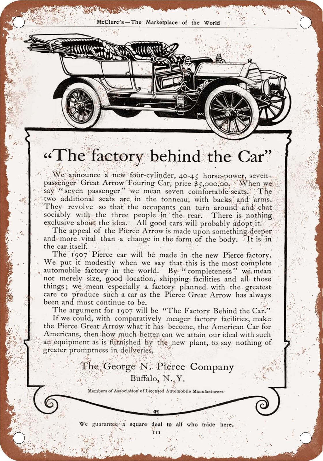 METAL SIGN - 1907 Pierce-Arrow Vintage Ad 03 - Old Retro Rusty Look home decor