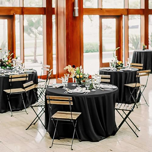 Miniatura 2 de Paquete de 12 manteles redondos negros de 108 pulgadas, tela de lino de poliéster lavable a granel, para bodas, recepciones, banquetes, fiestas de