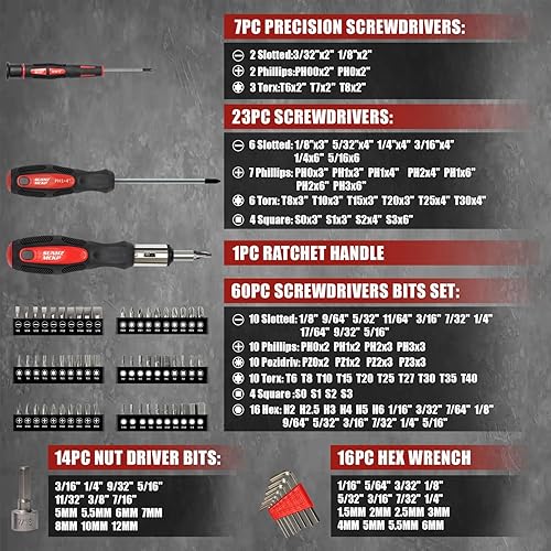 Miniatura 2 de SUNHZMCKP Juego de destornilladores magnéticos de 124 piezas, incluye ranurado, Phillips, Pozidriv, hexagonal, Torx y destornillador de precisión,