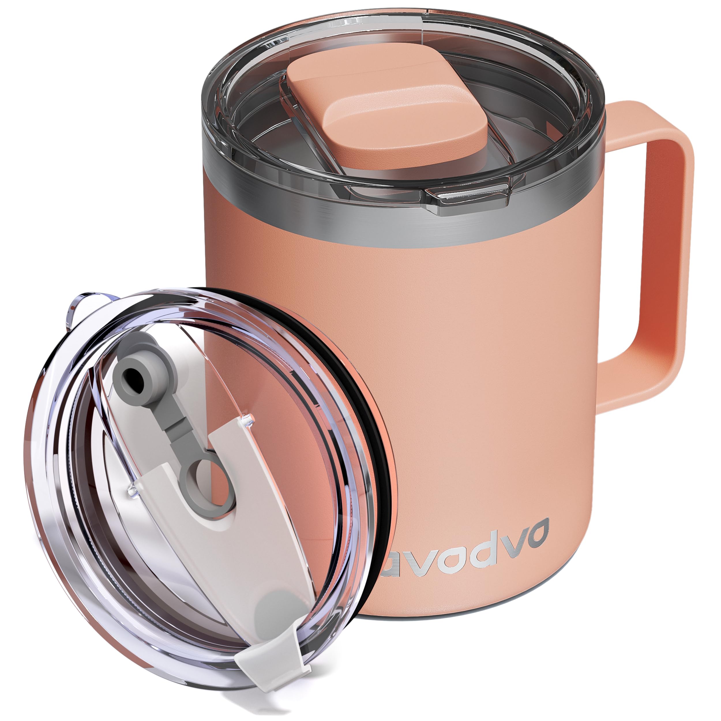 12oz Insulated Coffee Mug with 2 Lids &amp; Handle, Stainless Steel Cup