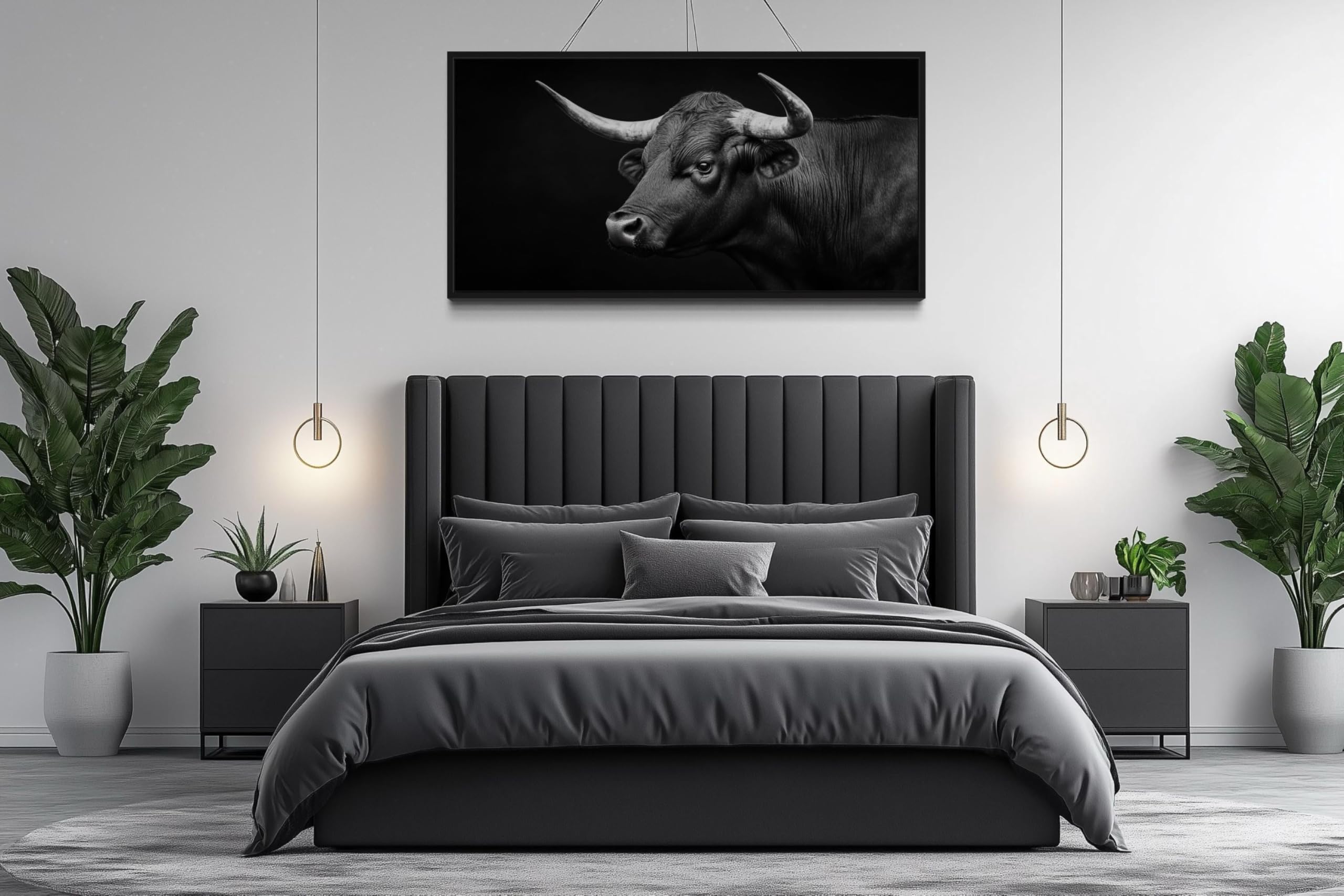LMYCHENG Bardzo duży portret czarnego byka, plakaty do salonu, obraz na płótnie, styl skandynawski, dekoracja ścienna do domu, 60 x 120 cm, bez ramy