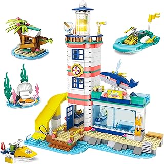 مجموعة بناء مركز إنقاذ ومنارة فريندز من فيوسيبن، مجموعة مكعبات بناء بتصميم مركز رعاية نهارية للحيوانات الأليفة مناسبة للأولاد والبنات من سن 6-12 سنة (723 قطعة)