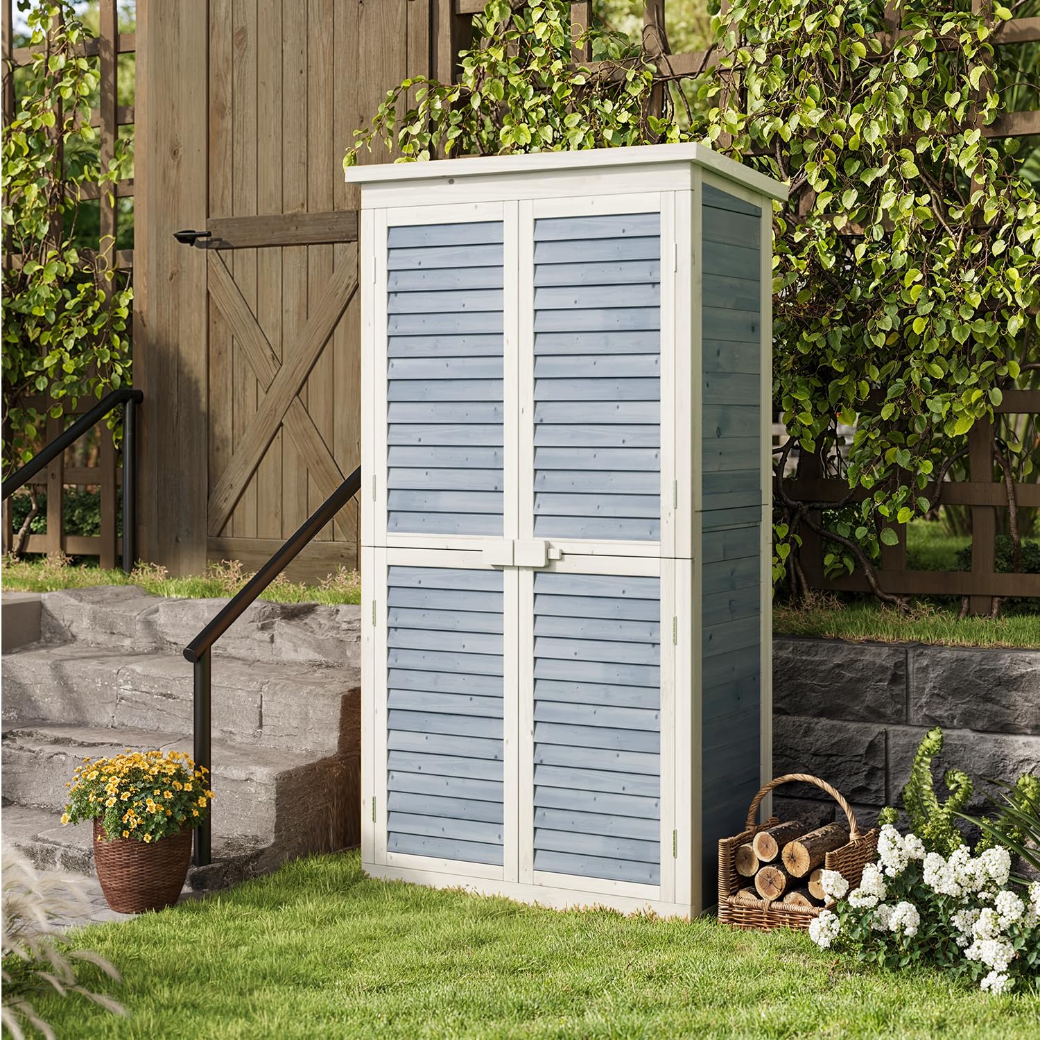 Gartenschrank Geräteschuppen Holz Werkzeugschrank Outdoor-Schrank Gartenbox 160 x 87 x 47 cm Gartenhaus für den Außenbereich, Gerätehaus für Hof und Garten (Grau)