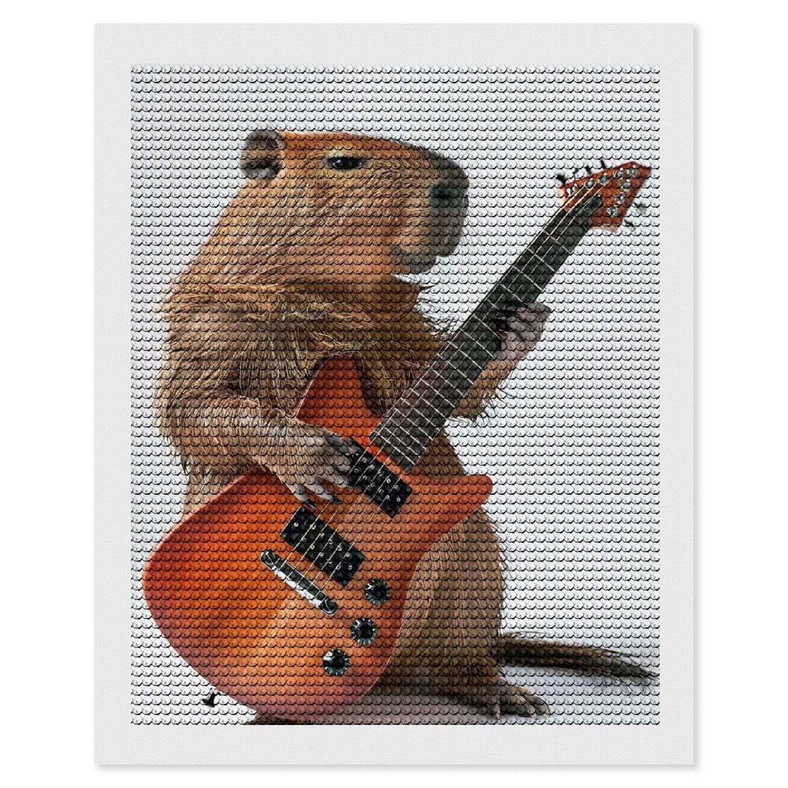 Junmoney Capybara Guitar Diamond Painting Canvas Set 16"x20", Boho Decor, for Craft Lovers, Easy Handmade Project, Holiday Gift Idea