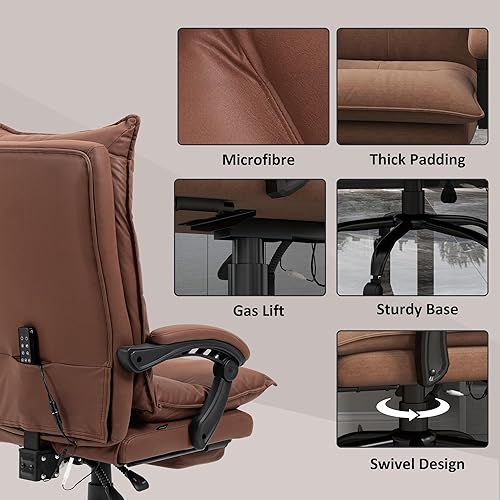Miniatura 8 de Vinsetto Silla de oficina de masaje ejecutivo con 6 puntos de vibración, silla de escritorio de microfibra para computadora, silla reclinable