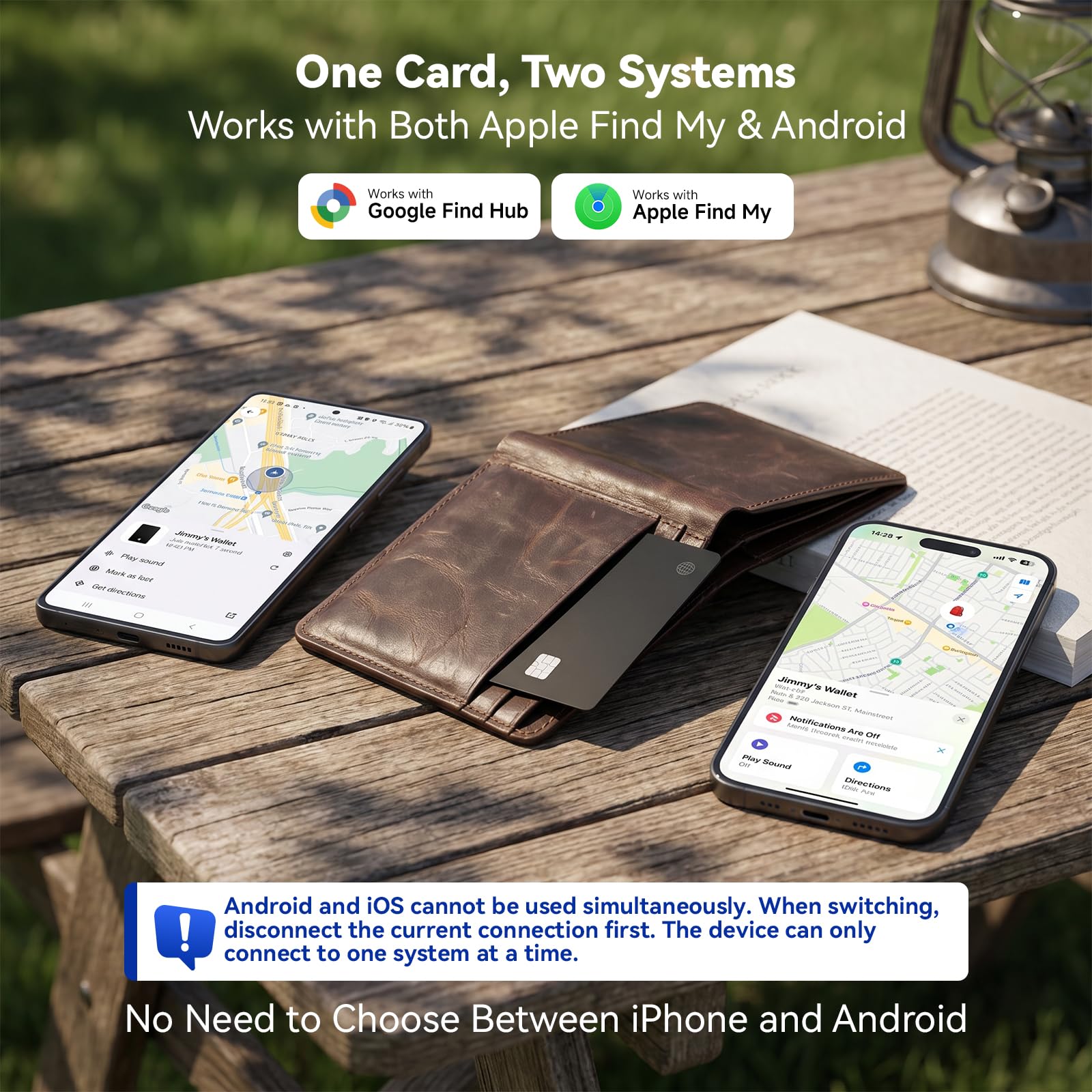 Tarjeta de seguimiento de cartera de doble plataforma, tarjeta de seguimiento delgada inalámbrica recargable de 0.18 cm, funciona con Apple Find My y Google's Find Hub, localizador de artículos