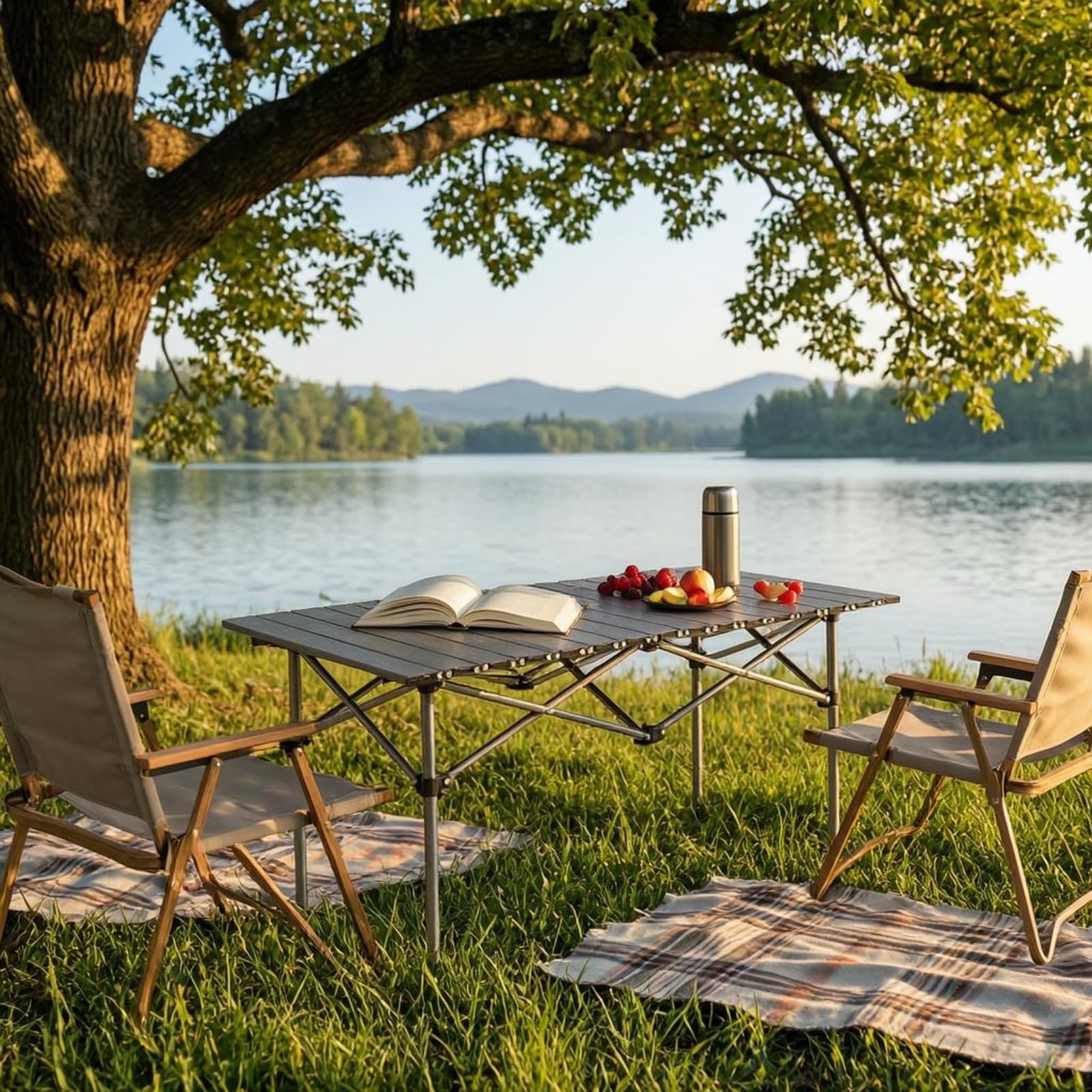 rockible Mesa de Camping Plegable Ligera con Superficie Segmentada Mesa Auxiliar Mesa de Picnic Mesa de Exterior Diseño Abatible de Patas Rectas y Cruces, 120 65 62 Cm, Beige