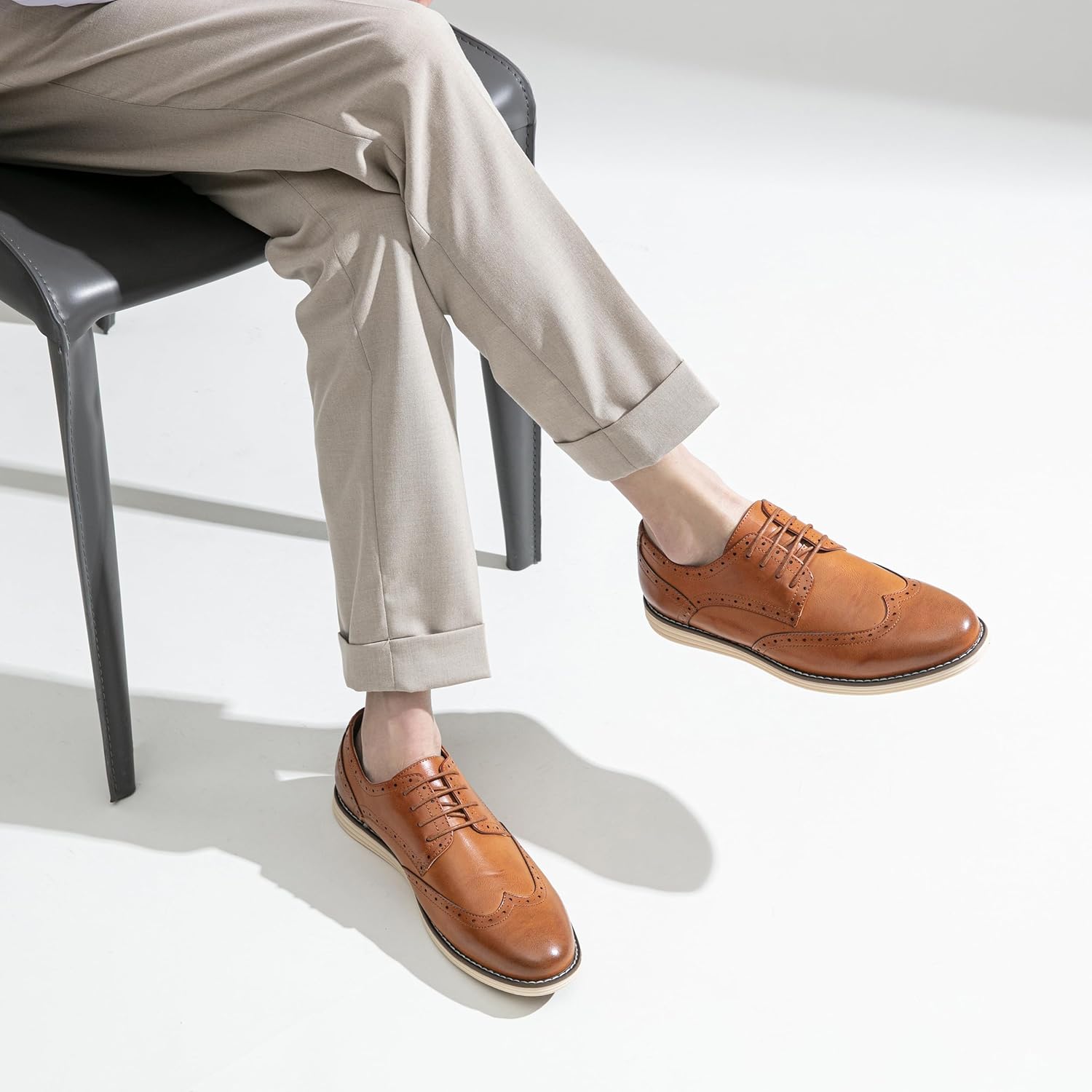 Vostey Mens Casual Dress Shoes Wingtip Plain Business Dress Shoes for Men - Image 2