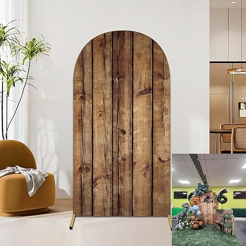 Miniatura 4 de JASREE Cubierta de fondo de soporte de arco de madera rústica para decoración de bodas, cumpleaños y banquetes (2.6 x 5.9 pies, sin marco)