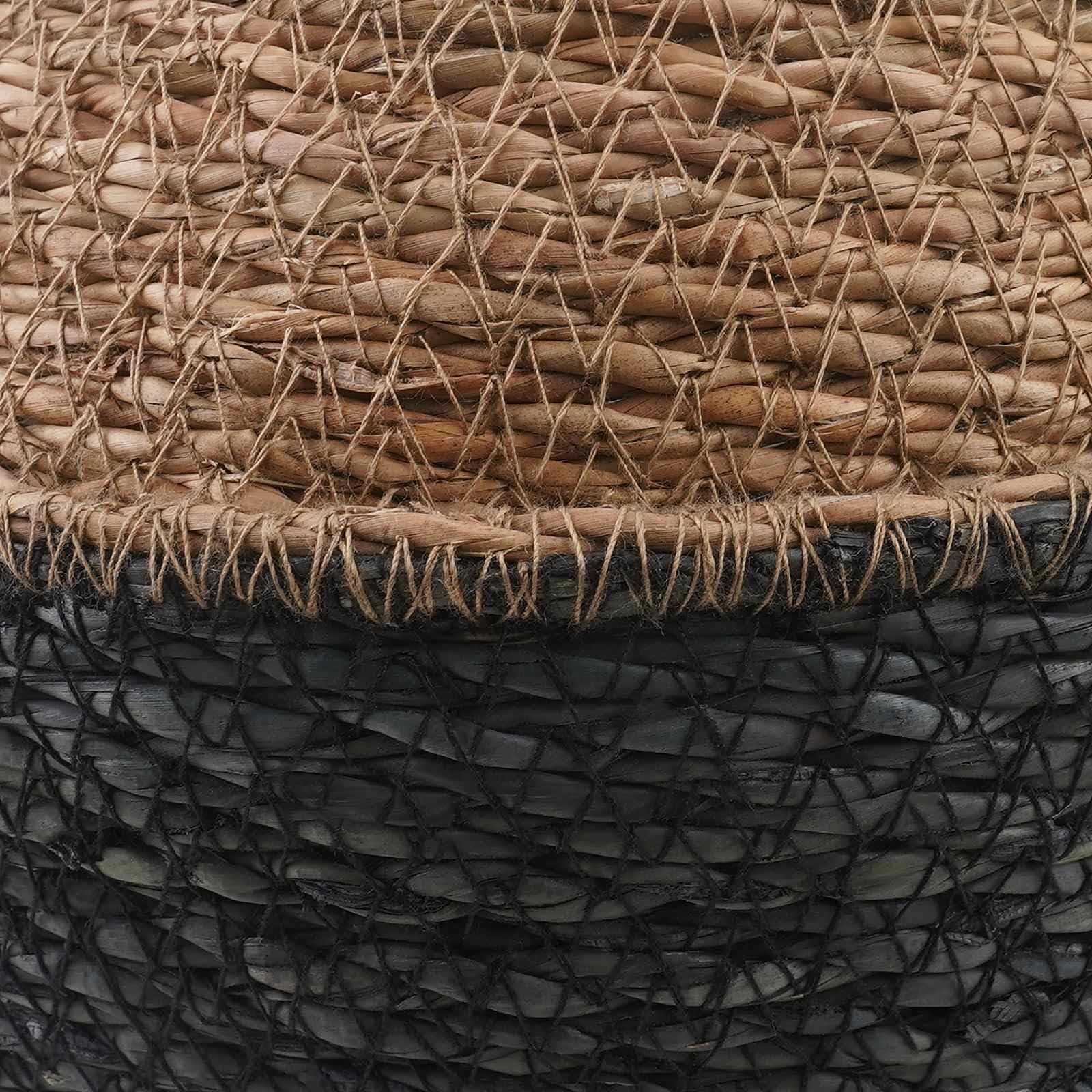 Schwarzer Pflanzenkübel mit Griffen aus 100% Seegras Ø 32 x 32 cm, geflochtener Look für Indoor und Outdoor, Blumen Topf für Balkon Terrasse Fensterbank Garten