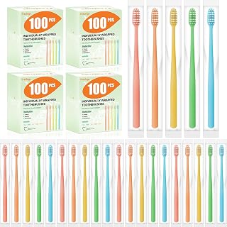 400 Pack Disposable Toothbrushes Bulk – Individually Wrapped Soft Bristles Single Use for Adults & Kids, Travel Hotel Guest Dental Office Donation Emergency Hygiene,Minimalist Design 5 Colors