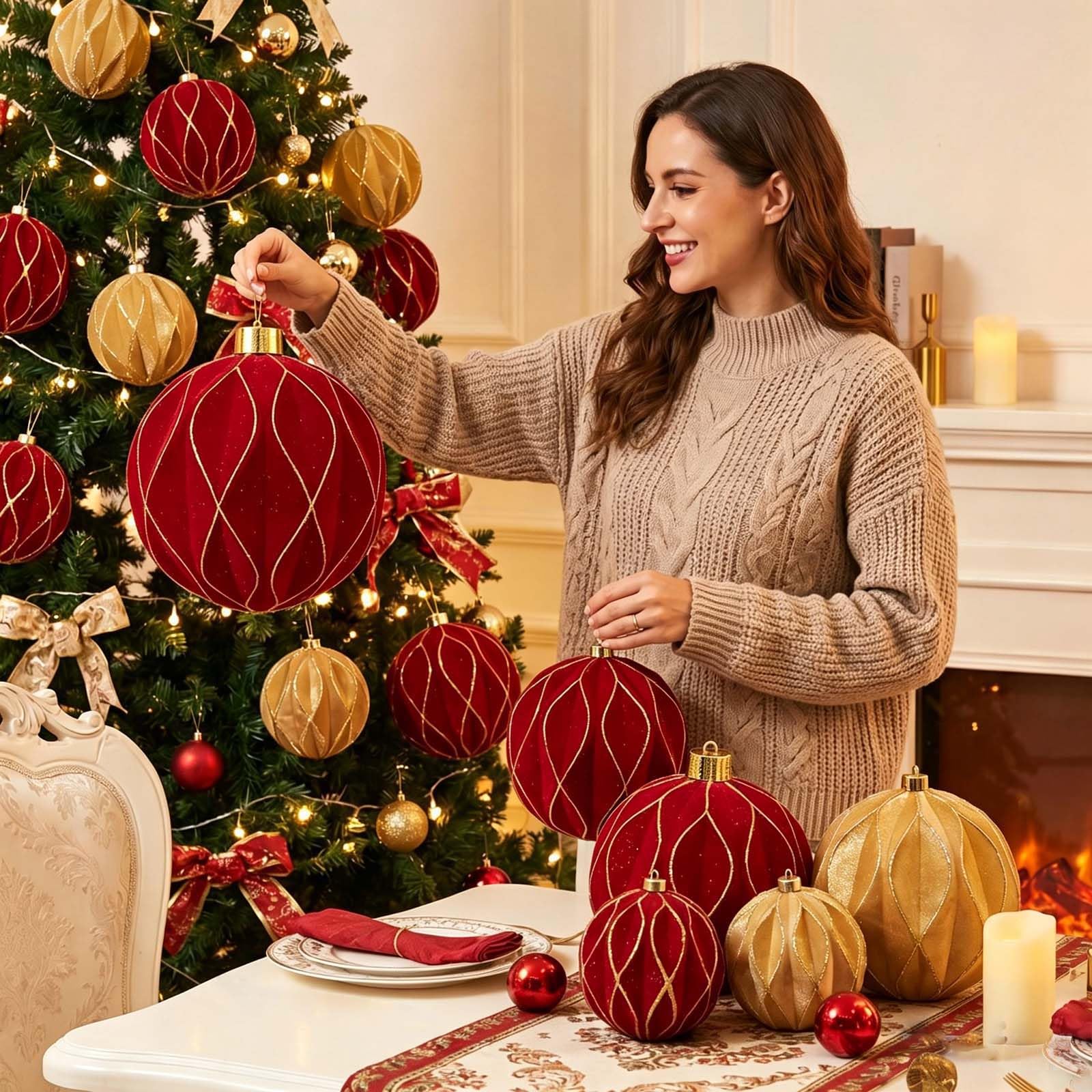 Boule de Noël veloutée à imprimé Scintillant, Boules de Noël en plastomère incassables pour Manteaux d ' Arbre, décoration de Porte, Globes de terrasse de Vacances