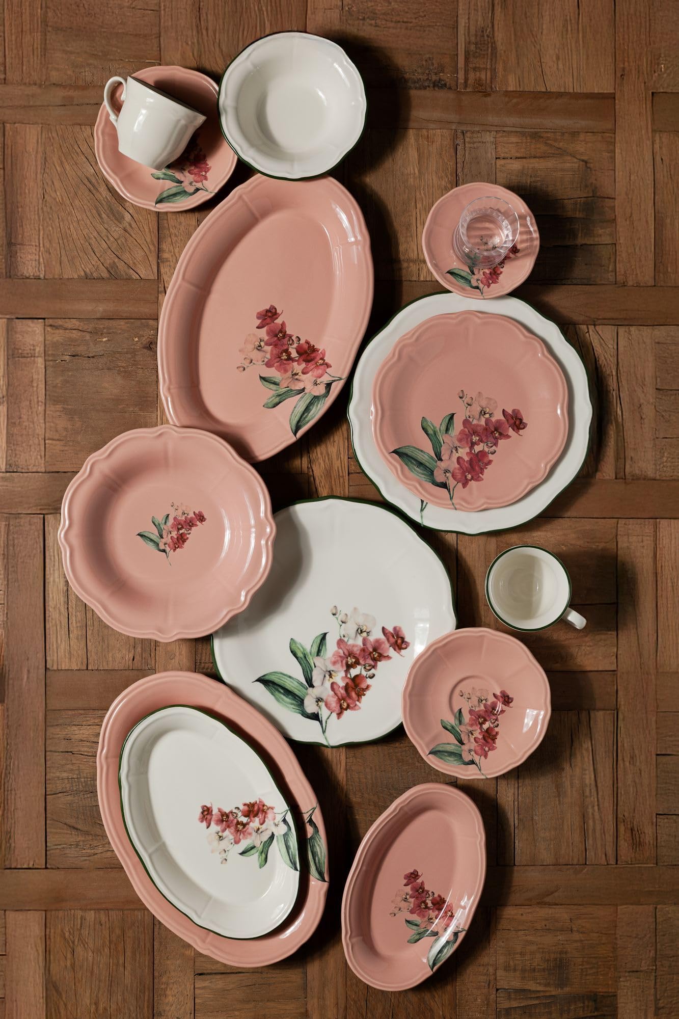Elegancki 27-częściowy serwis obiadowy, 100% porcelana | w zestawie talerze do serwowania, miski i talerze | nadaje się do mycia w zmywarce i używania w kuchence mikrofalowej