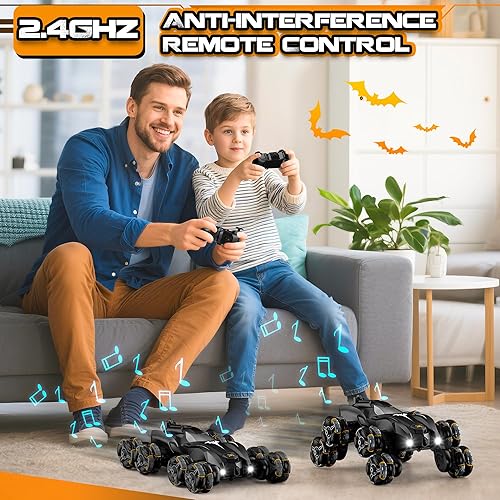 Miniatura 4 de Auto de control remoto, 2.4Ghz 8WD Rc Stunt Car con demostración automática, giros de 360, música y luces LED, autos de control remoto para niños 4