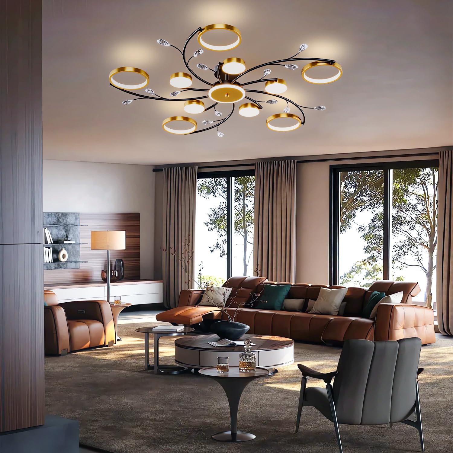 MOMOYY Modern LED Ceiling Light,10 Heads Dimmable Living Room Ceiling Lamp,Semi-Flush Mount Ceiling Lamp,with Remote Control Chandelier, for Living Room, Bedroom, Dining Room (10+1) — image 1