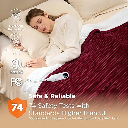 Vista 83 de Bedsure GentleSoft - Manta térmica eléctrica, suave manta eléctrica de franela acanalada, calefacción con 4 ajustes de tiempo, 6 ajustes de calor