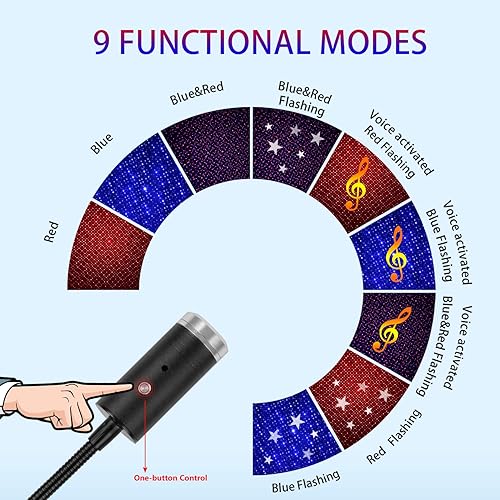 Miniatura 3 de Proyector de luz nocturna USB estrella, 9 modos funcionales y 24 efectos de iluminación, estroboscópica activada por sonido, decoraciones románticas